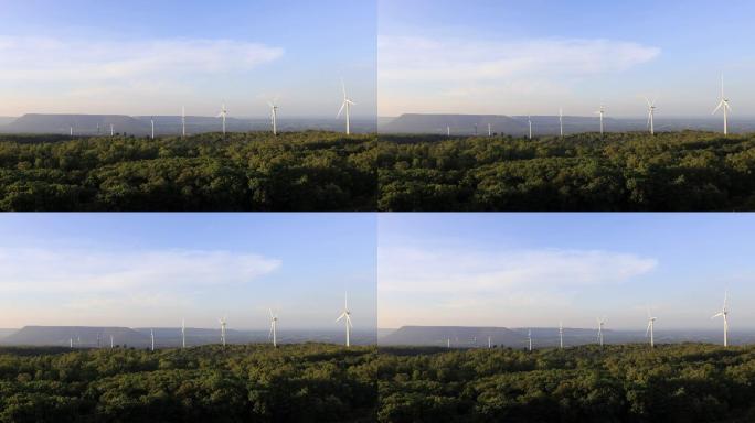 发电风力涡轮机。山脉可持续资源电力供应