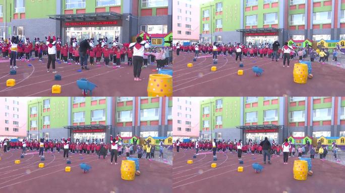 幼儿园室外做操运动体育锻炼