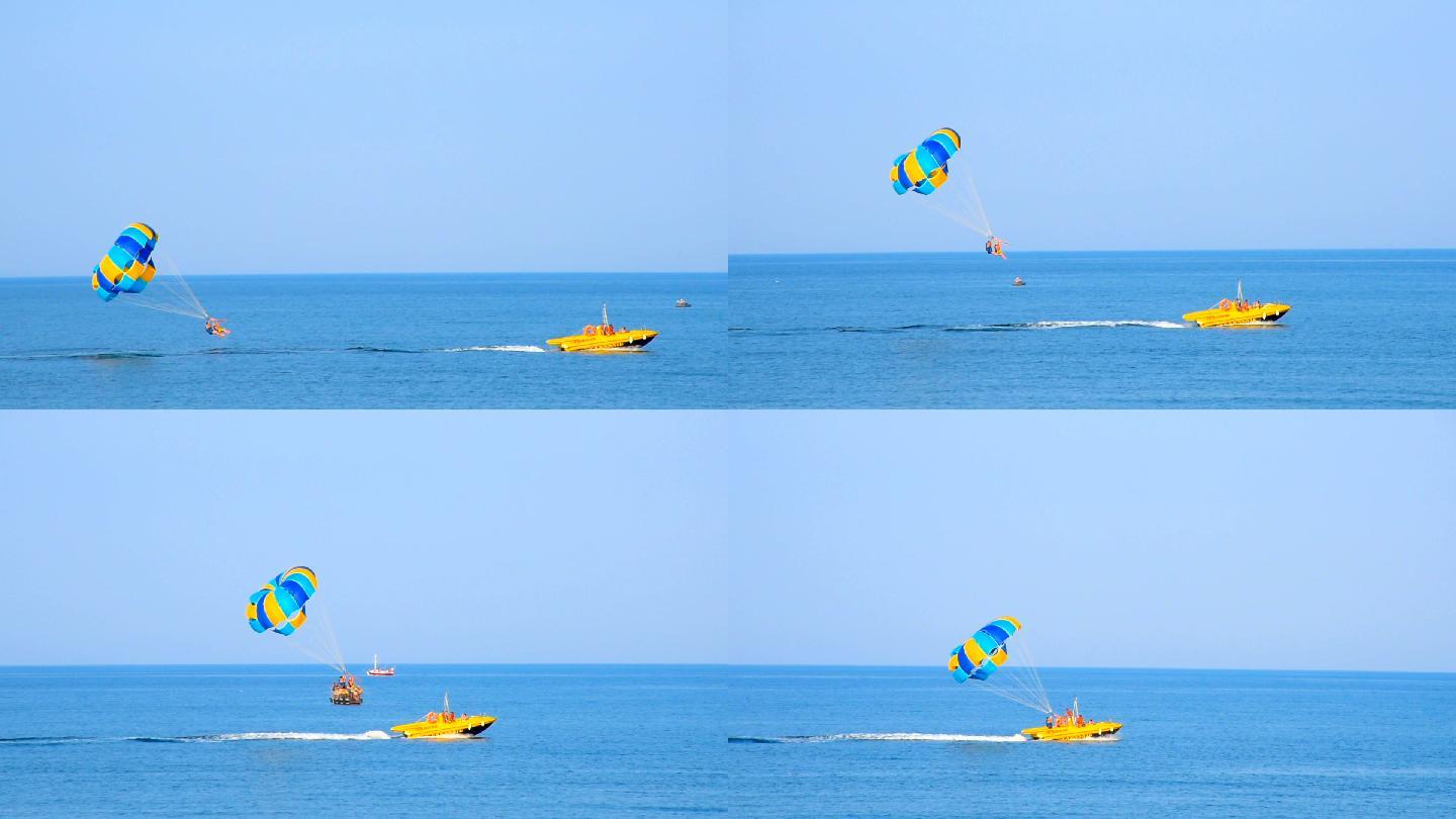 夏天在海上乘风自由翱翔高空飞翔大海冲浪