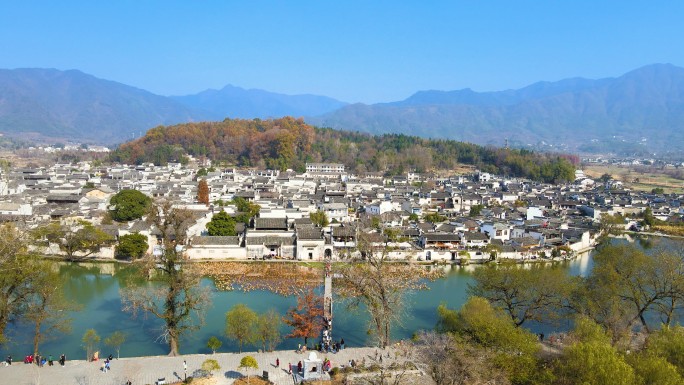 4K航拍安徽宏村5A景区徽派建筑村落