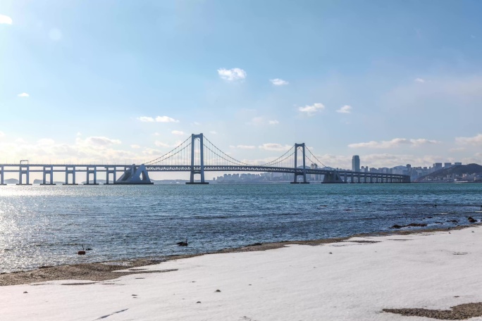 大连冬季雪景 大气城市 大桥延时