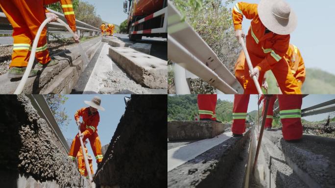 高速路政人员清理公路养护环卫工人高速维护