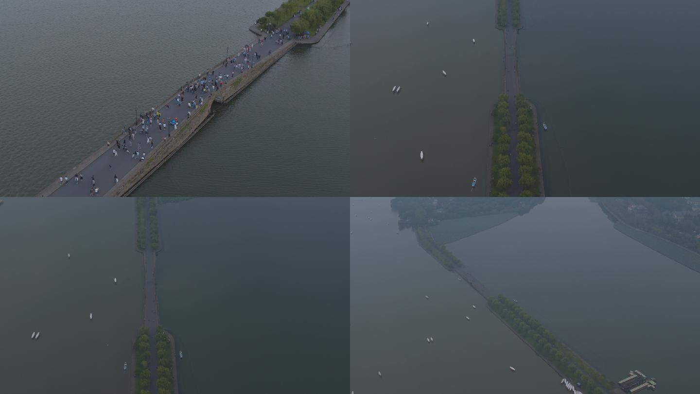 杭州西湖白堤断桥4k航拍素材