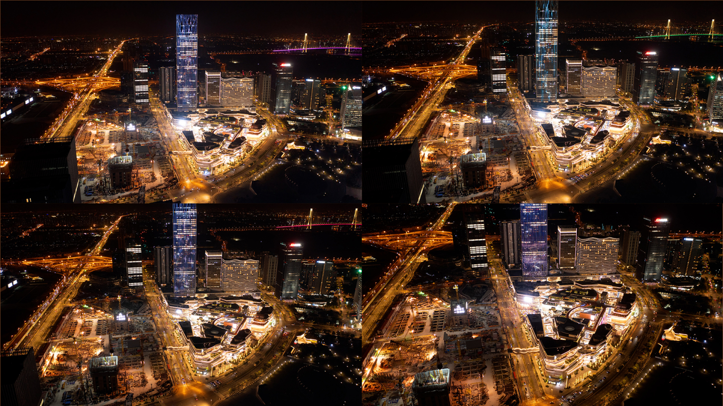上海前滩太古里夜景6K大范围延时航拍