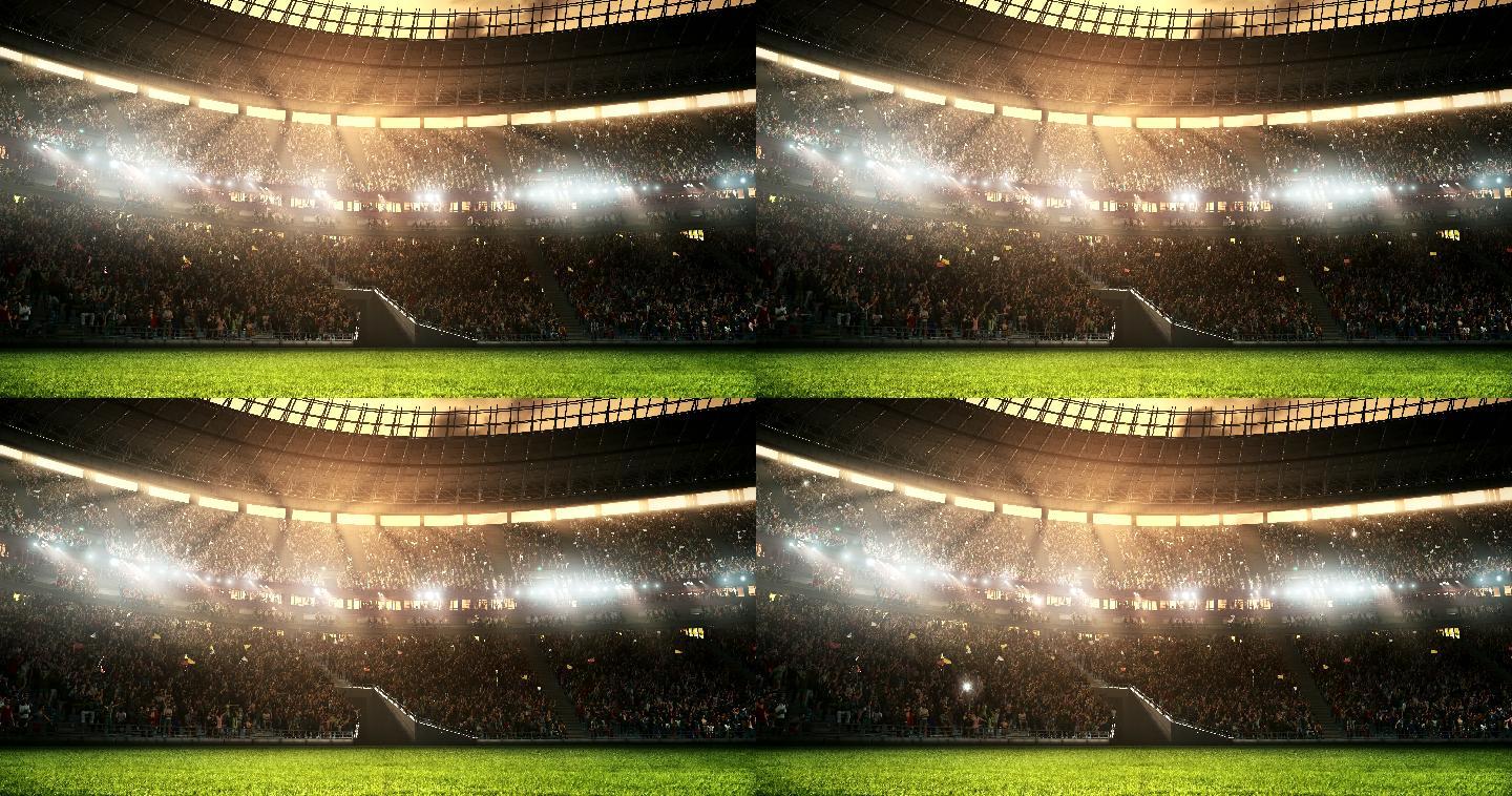 阳光普照下的职业足球场画面