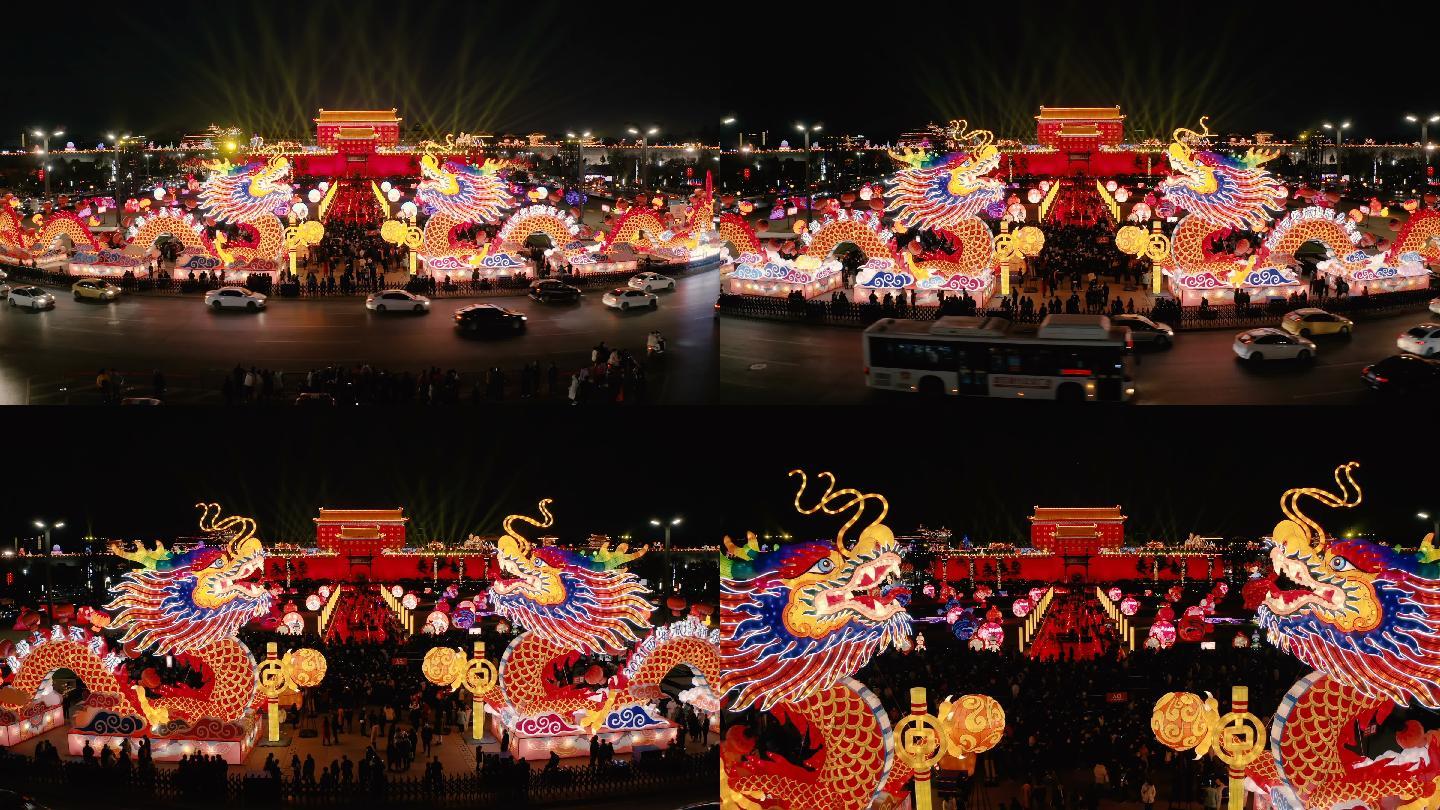 中国陕西西安庆祝中国春节古城墙南门鸟瞰图