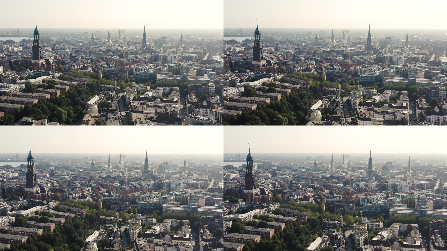 汉堡鸟瞰图城市化北欧旅游钟楼