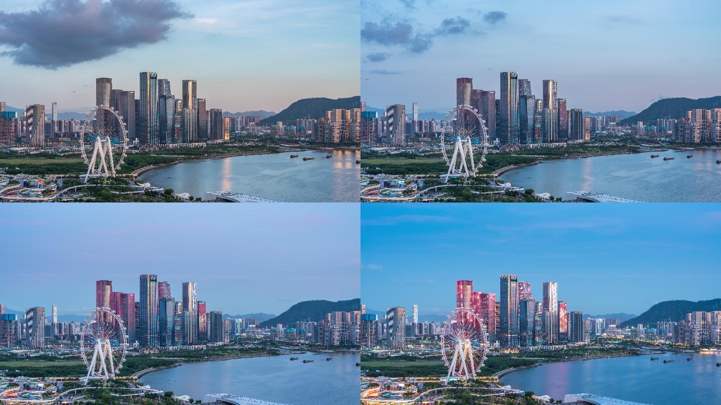 广东深圳前海摩天轮转动夜景延时摄影素材