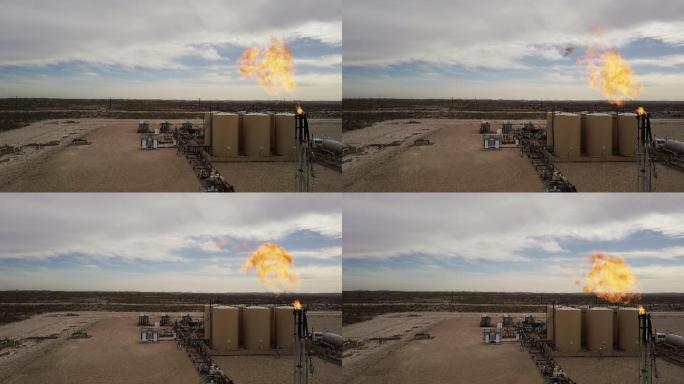 煤气压缩站的火焰石油开采工厂油气油田
