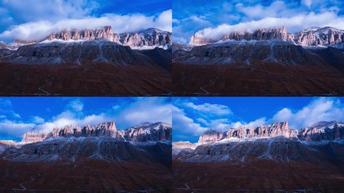 多洛米蒂山区航拍大范围移动延时