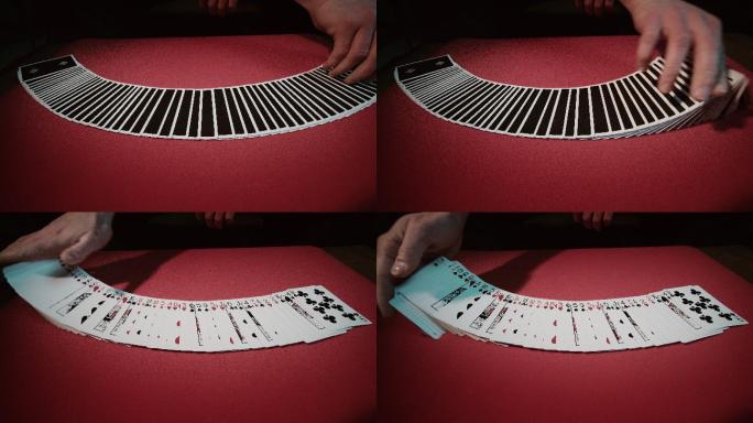 扑克牌戏法的特写镜头。