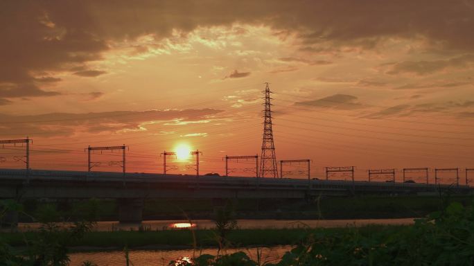 4K日落美景国家电网电力设备黄昏美景