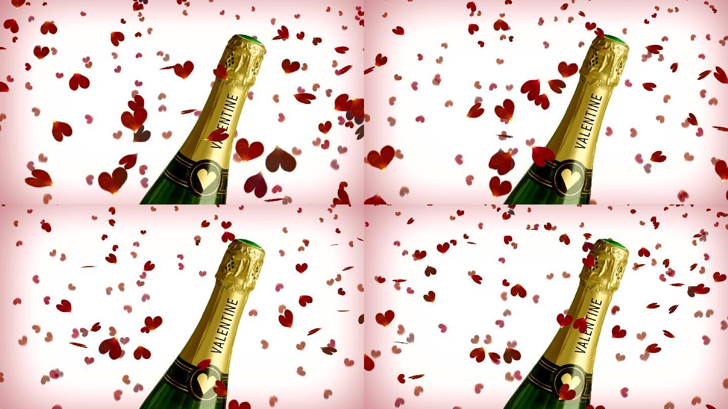 香槟酒瓶动画浪漫花瓣酒精红酒香槟