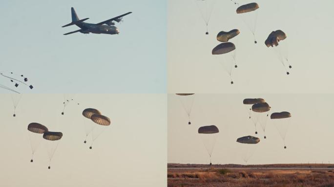 C-130运输机用降落伞放下货物包