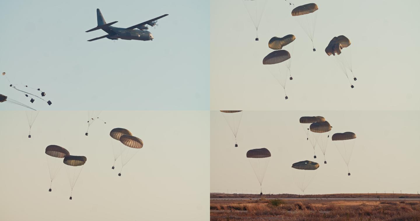 C-130运输机用降落伞放下货物包