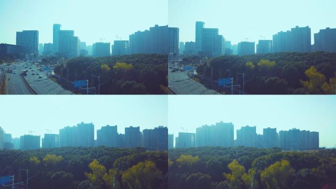 车流武汉都市科技城市背景原创航拍无人机