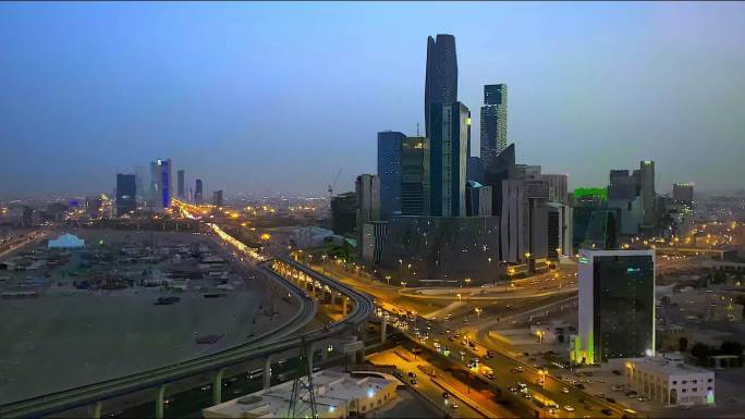 沙特利雅得繁华建筑群大气全景空镜