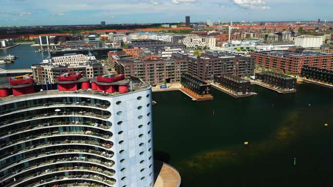 哥本哈根城市建筑快速发展航拍延时国外地标