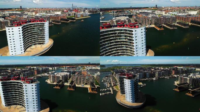 哥本哈根城市建筑快速发展航拍延时国外地标