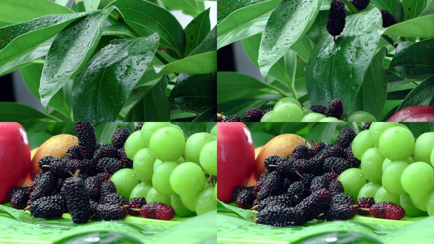 水果提子桑葚食物升格棚拍画面素材