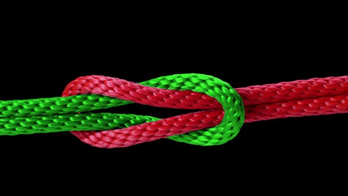 用红绿相间的绳子打结
