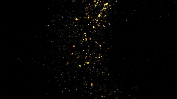 金色闪烁魔法微光在黑色背景上闪烁粒子轨迹