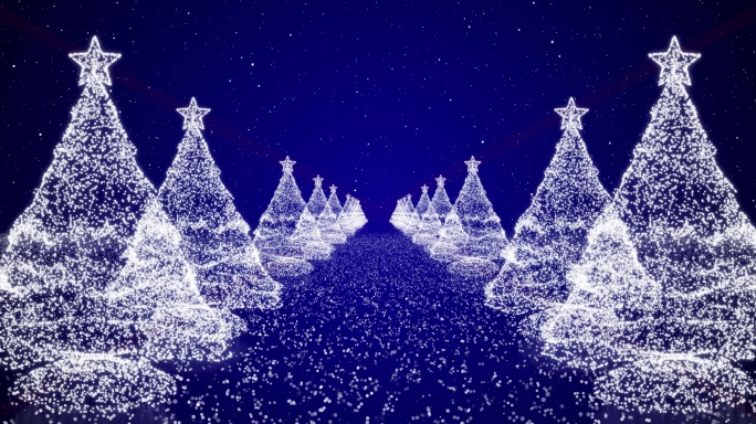 圣诞节 圣诞树 雪花 粒子 光影蓝色唯美