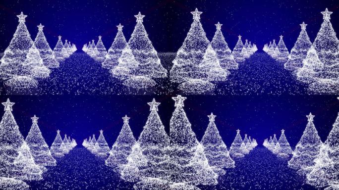 圣诞节 圣诞树 雪花 粒子 光影蓝色唯美