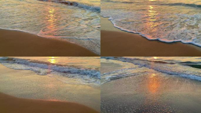 波浪卷起白色沙滩的特写镜头