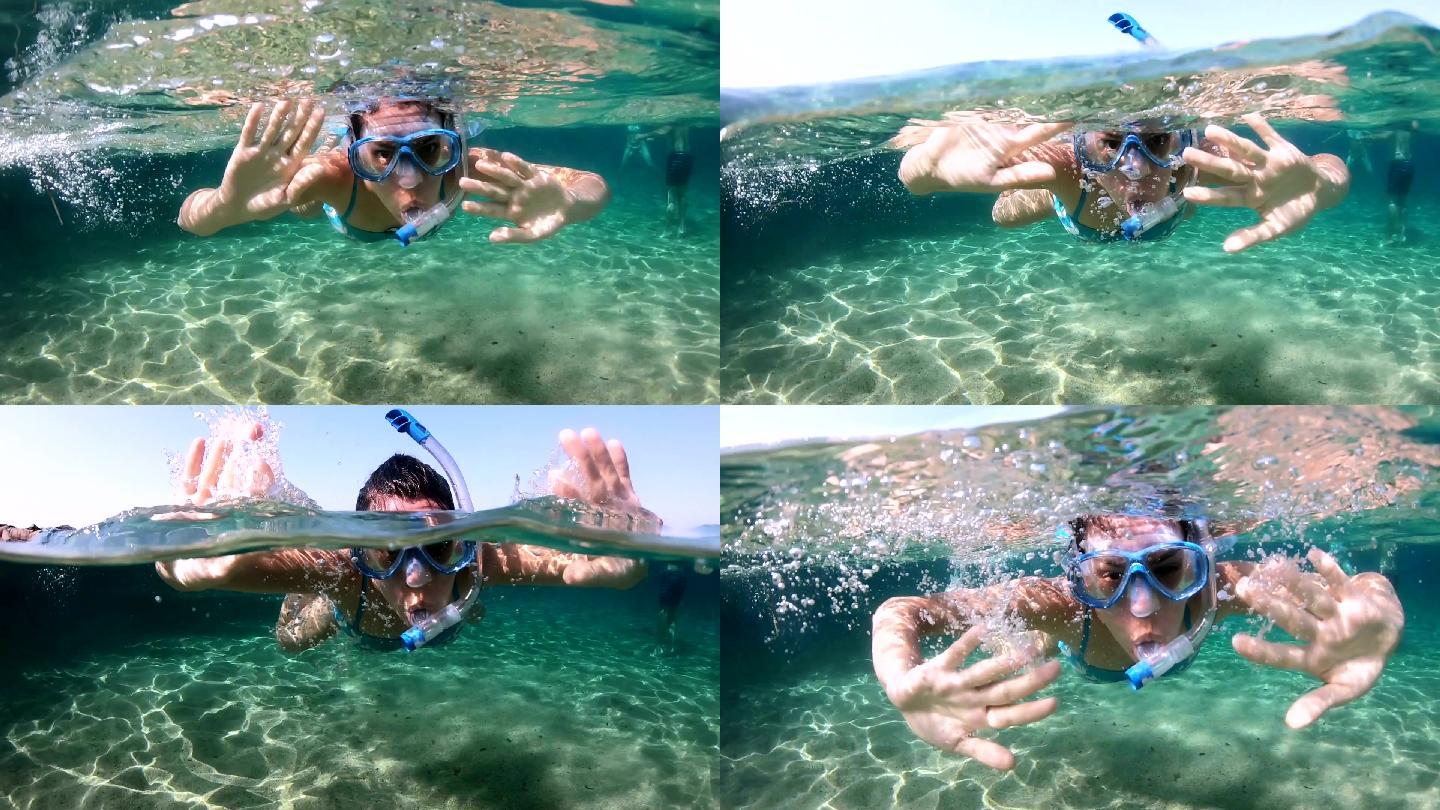 享受浮潜乐趣水下打招呼装备水面