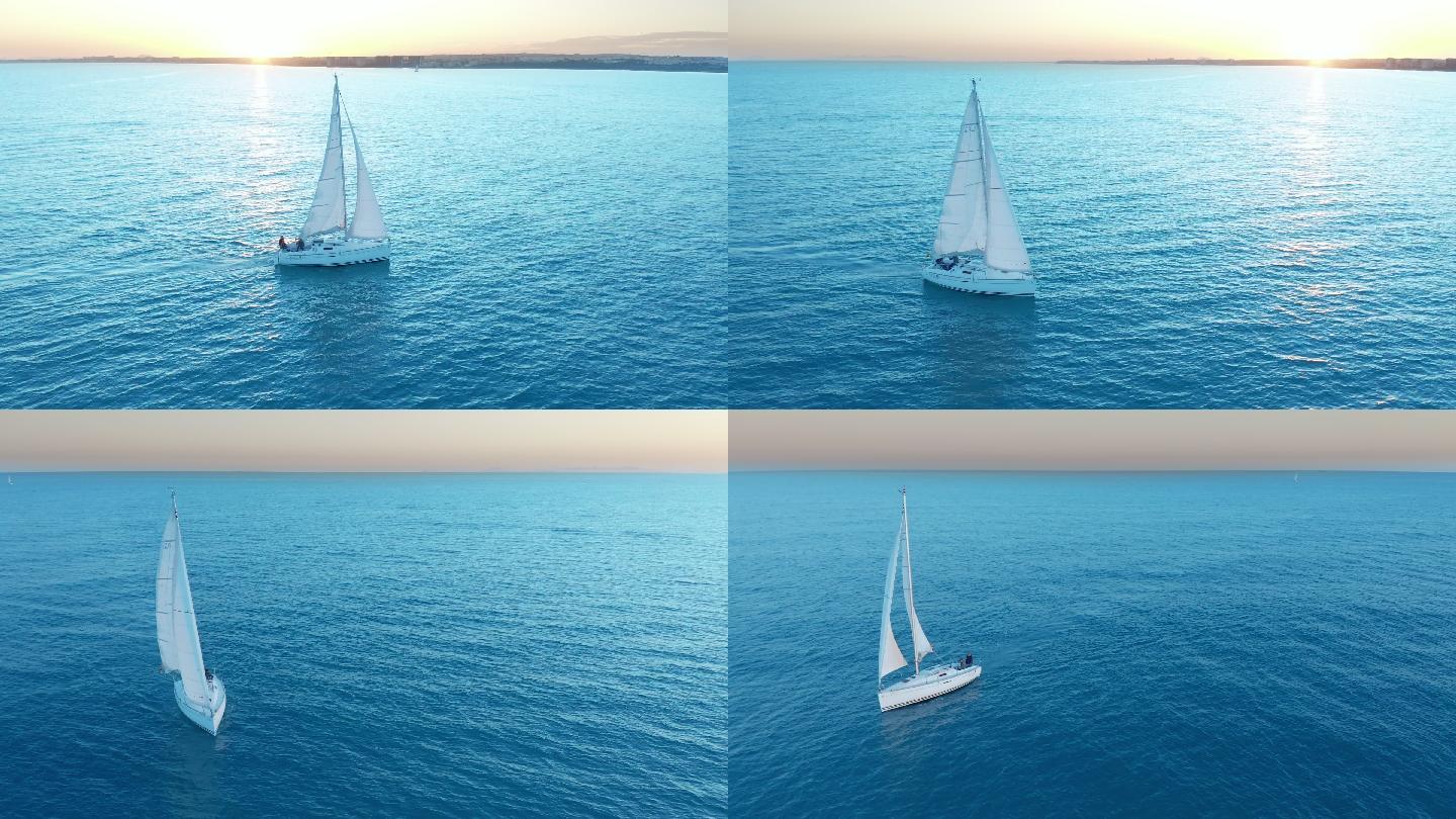 海面上的帆船大海海上帆船蓝色大海