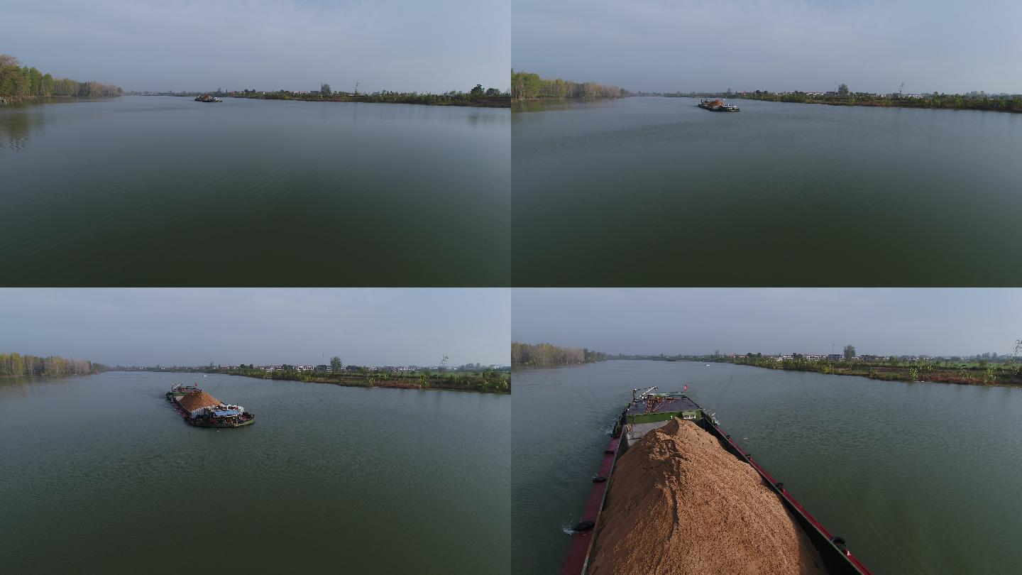 沈丘沙河槐店闸水面拉着沙土的货船