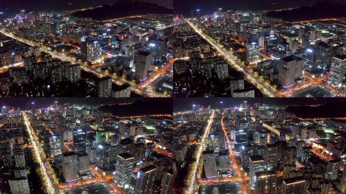 航拍青岛城市夜景-青岛崂山区夜景