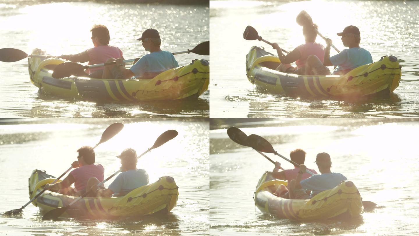 成年夫妇在享受皮划艇