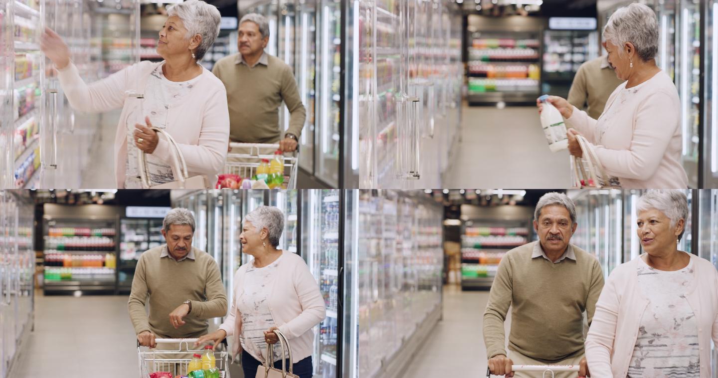 一对老年夫妇在超市购物