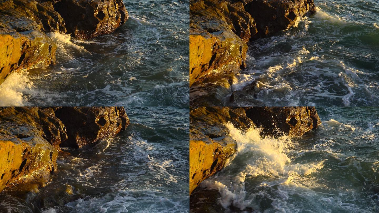 海浪拍打着岩石大海涨潮岩石