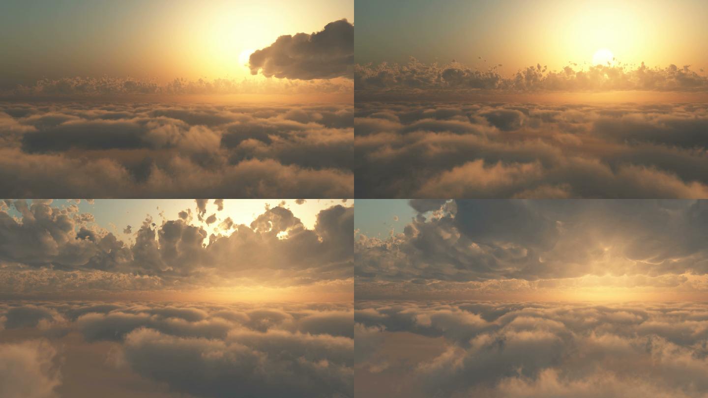 在日出或日落时穿过云层飞行。