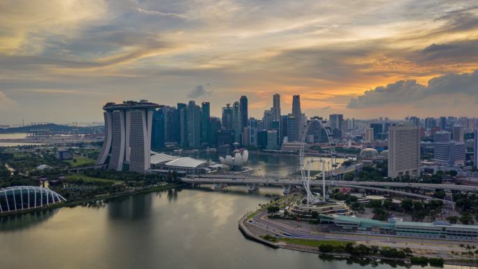 新加坡延时风景城市快速高速发展商务航拍延