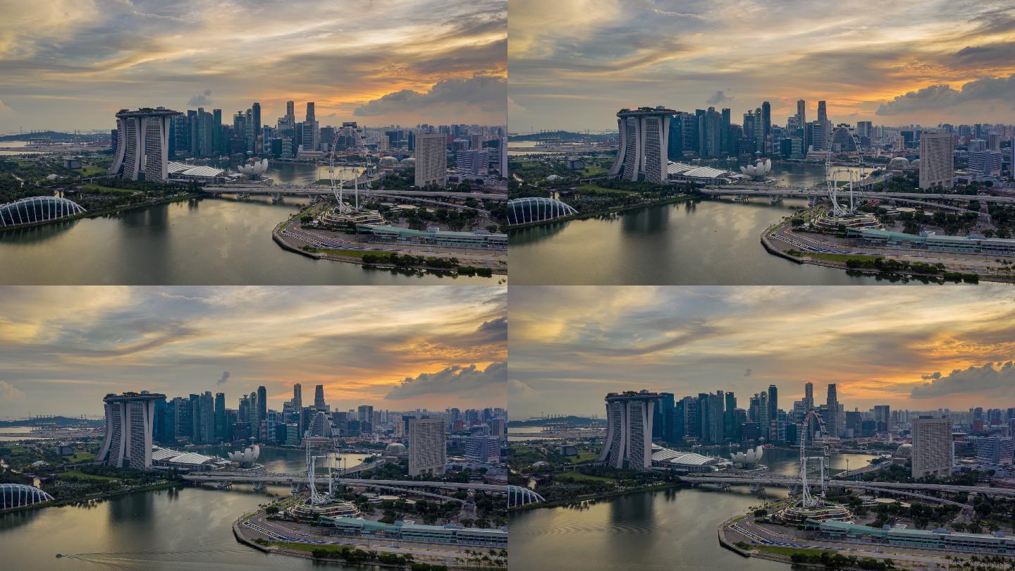 新加坡延时风景城市快速高速发展商务航拍延
