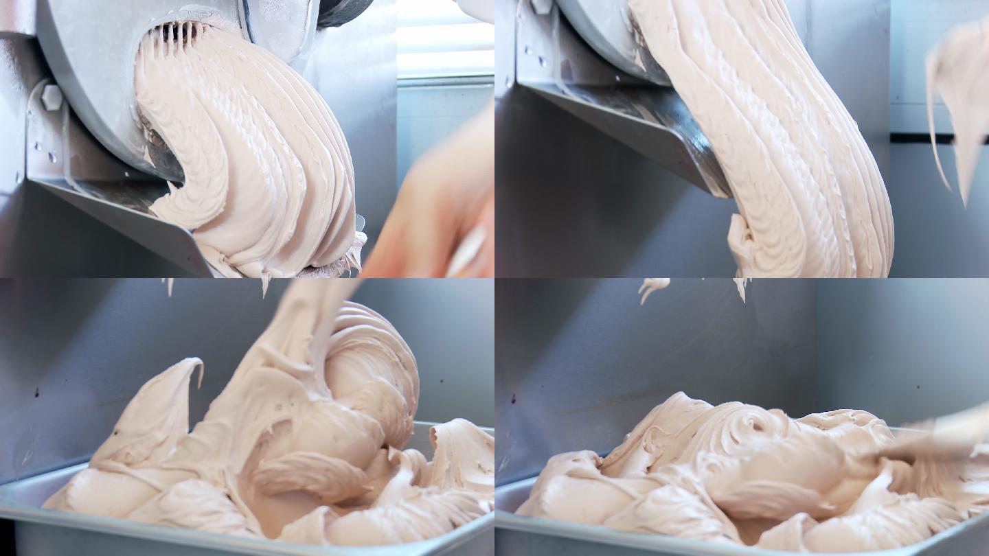 冰淇淋机运行飞溅融化牛奶巧克力慢动作美食