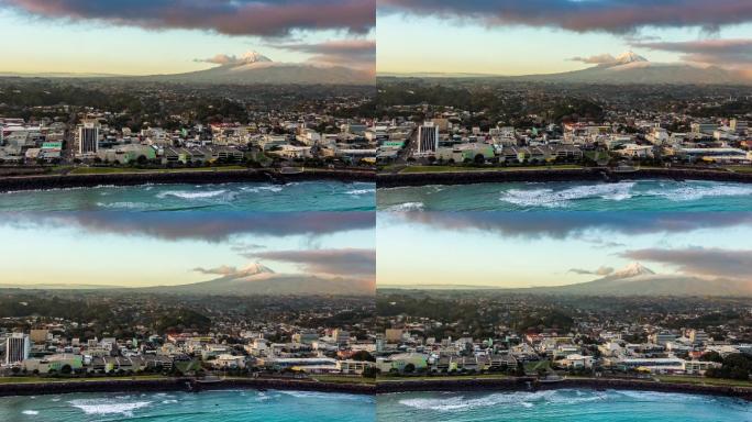 新西兰新普利茅斯城市中心延时航拍