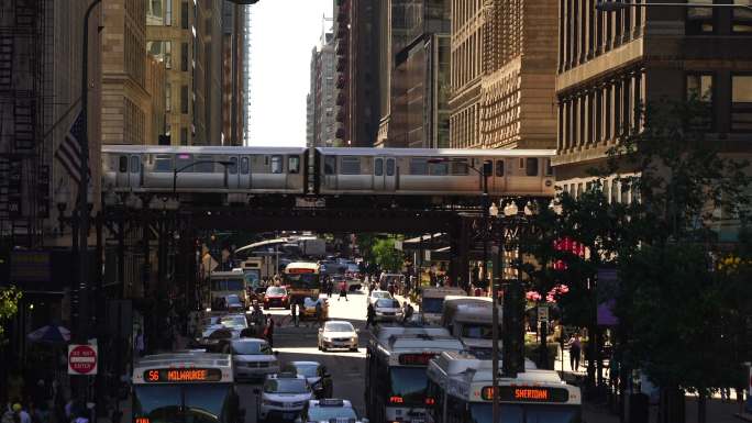 芝加哥火车站芝加哥城市火车街道繁华大城市