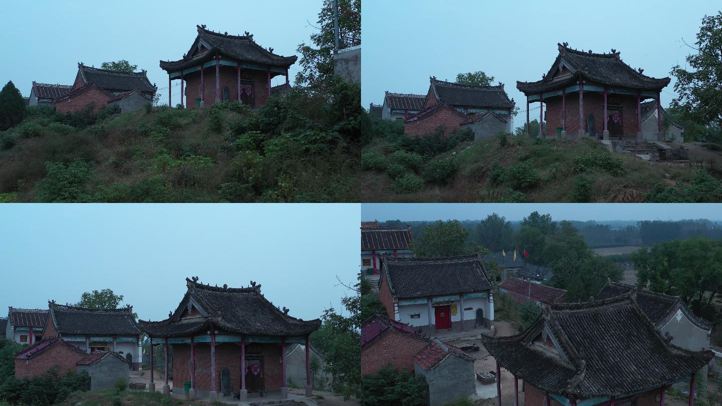 雾烟山阴雨天气几座庙宇