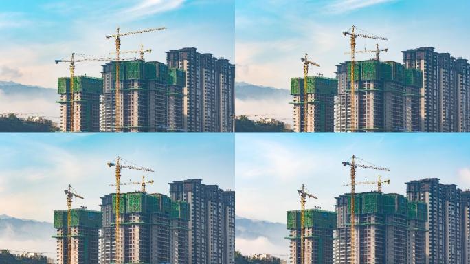 经济发展楼房建筑工地塔吊施工