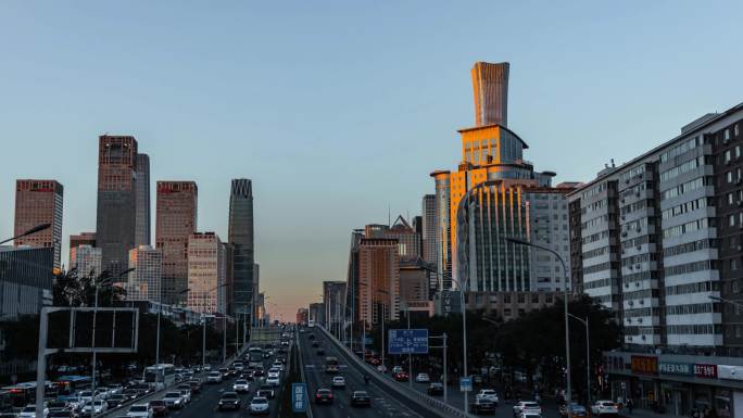 中国建筑群城市地标极速车流延时4K