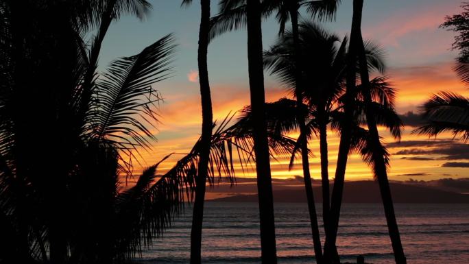 夏威夷毛伊岛的热带海滩日落
