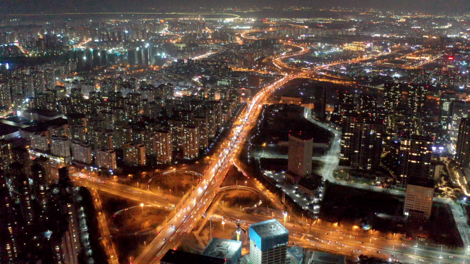 航拍城市夜景-繁华都市-孤独迷茫城市