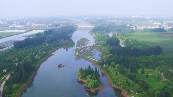 航拍枣庄山亭城头月亮湾湿地改造期的资料