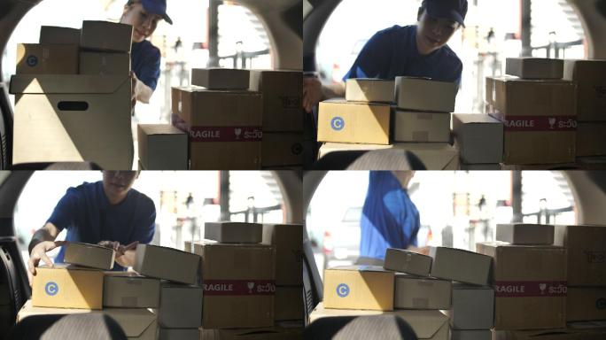 送货服务人员准备包裹