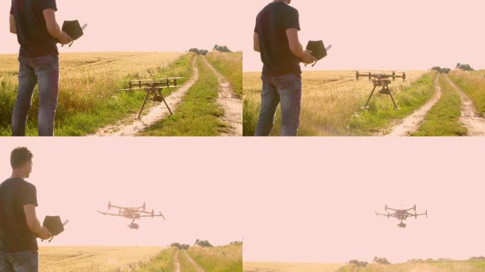 无人机操作员航拍飞行摄像头